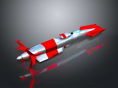 Silver And Red Streamlined Spacecraft With Aerodynamic Structure For Cosmic Exploration 3d model
