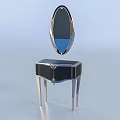 Modern Dressing Table Design With Oval Mirror And Wooden Cabinet Metal Legs