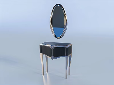Modern Dressing Table Design With Oval Mirror And Wooden Cabinet Metal Legs 3d model