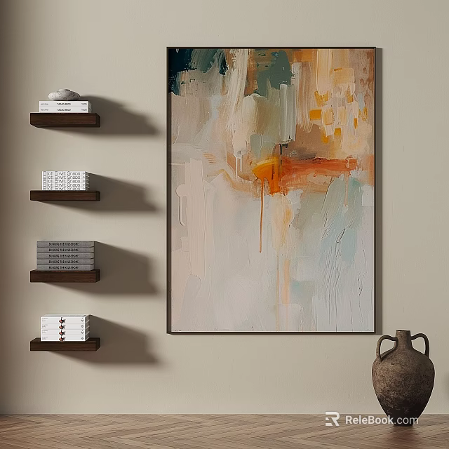 Modern Abstract Painting With Orange Blue Beige Hues For Wall Decor And Shelves 3d model 