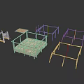 Various Wooden Frame Household Items Including Tables Shelves And Functional Structures 3d model
