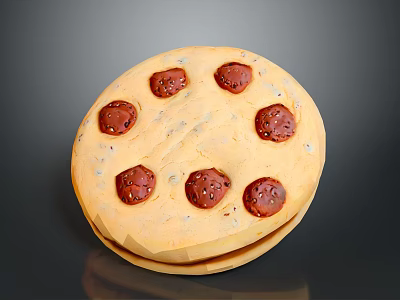 Delicious Round Chocolate Chip Cookie With Fresh Chocolate Chips On Top 3d model