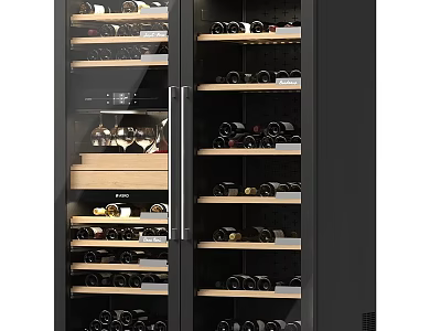 Modern Black Double Door Wine Cooler With Multiple Shelves For Wine Storage 3d model