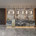 Modern Hotel Lobby Interior Design With Marble Floor Decorative Screens And Green Plants