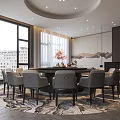 Modern Private Room With Round Table And Chinese Wall Murals 3d model