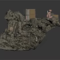 3D Rock Scenery Component With Mechanical Elements Rough Surface And Overhanging Structures 3d model