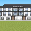 Elegant Modern Townhouse Exterior Design Featuring Balconies Windows Green Lawn And Blue Sky