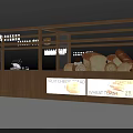 Wooden Bakery With Handmade Freshly Baked Bread And Display Cases 3d model