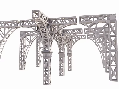 Metal Truss Arched Structures With Industrial Framework And Steel Supports 3d model