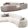 Modern Beige Fabric Sectional Sofa With Plush Cushions And Throw Blanket 3d model
