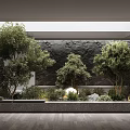 Stylish Garden Decor with Lush Trees Stone Accents and Soft Ambient Lighting