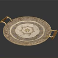 Decorative Round Tray With Wooden Handles And Intricate Floral Patterns