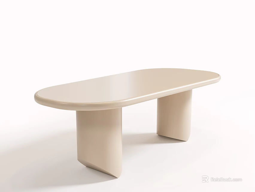 Minimalist Beige Oval Dining Table With Cylindrical Legs And Sleek Surface 3d model 