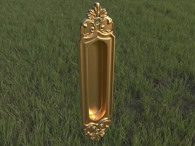 Golden Ornate Door Handle With Intricate Carvings On Green Grass Background 3d model