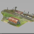Detailed Miniature Landscape Model With Red Roof Buildings Train Tracks And Trees
