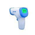 Blue And White Non Contact Infrared Thermometer With Digital Display 36.9 Degrees On Black Background