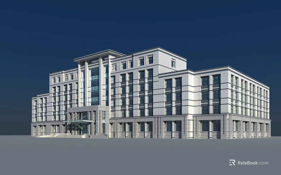 Modern White Office Building With Multi Storey Design And Large Windows 3d model 