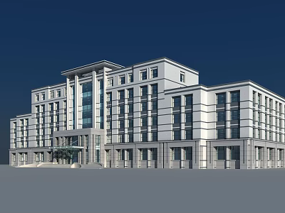 Modern White Office Building With Multi Storey Design And Large Windows 3d model