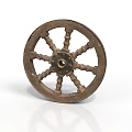 Vintage Rustic Wooden Cart Wheel With Spoked Design And Central Hub