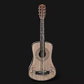 Wooden Acoustic Guitar With Artistic Carved Details For Musical Instrument And Art Supplies