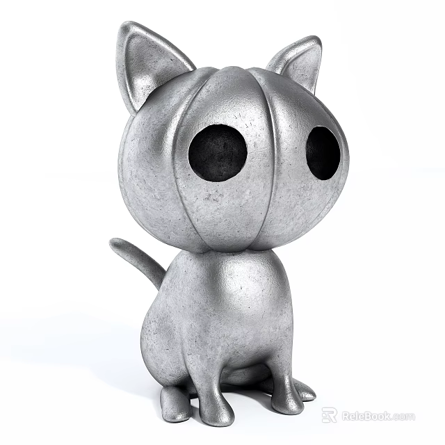 Silver Cat Shaped Decorative Ornament Set For Modern Home Tabletop Decoration 3d model 