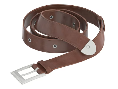 Brown Leather Belt With Silver Buckle And Metal Holes For Daily Wear 3d model