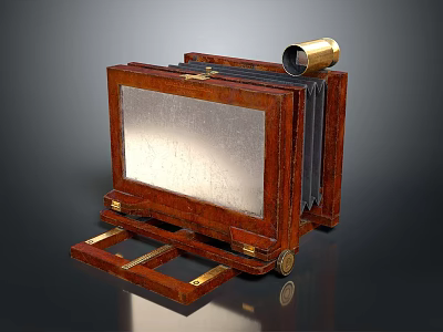 Vintage Wooden Camera With Folding Frame Brass Lens And Adjustable Base 3d model