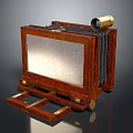 Vintage Wooden Camera With Folding Frame Brass Lens And Adjustable Base