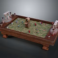 Commercial Board Game Equipment With Wooden Platform Green Grid Board Figurines And Pillars