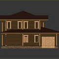 Two Story Detached House With Red Roof Wooden Exterior And Garage Door