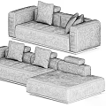 Modern Sectional Sofa with Striped Pattern Gray Upholstery Cushions and Ottoman 3d model