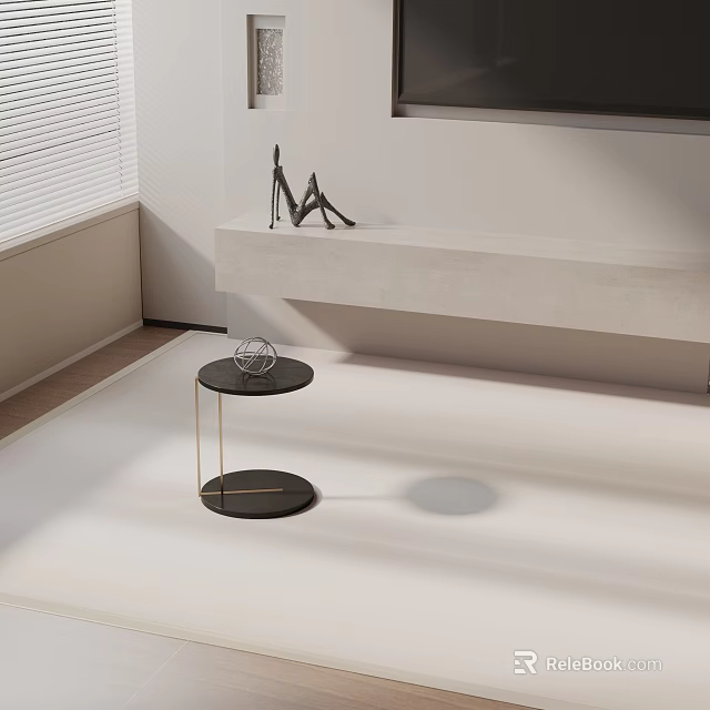 Elegant Modern Round Side Table With Black Stone Top And Gold Metal Frame Decor 3d model 