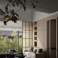 Modern Hotel Public Lounge With Large Windows Greenery Bookshelves And Comfortable Seating