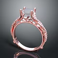 Elegant Rose Gold Ring With Central Diamond And Intricate Small Diamond Design