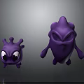 Two Purple Creature Characters With Big Eyes Small And Large Bodies Featuring Tentacles And Limbs
