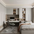Tatami Bedroom Interior Design With Bed Desk Bookshelves Wardrobe And Modern Lighting
