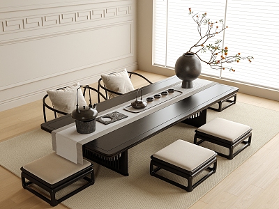 Modern Tatami Tea Table and Chair Tea Set Ornaments Stool 3d model