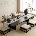 Modern Tatami Tea Table and Chair Tea Set Ornaments Stool 3d model