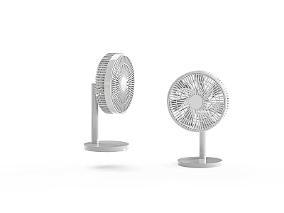 Two White Modern Air Conditioner Fans With Round Base And Grid Blades Design 3d model