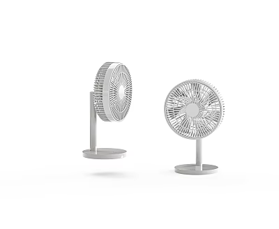 Two White Modern Air Conditioner Fans With Round Base And Grid Blades Design 3d model
