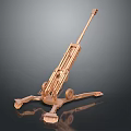 Detailed Metallic Artillery Weapon 3D Model With Long Barrel Tripod Base And Wheels