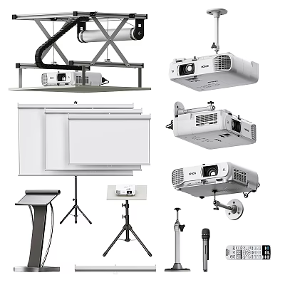 Projection Monitoring With Different Types of Projectors Screens And Stands 3d model