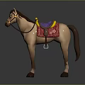 Realistic 3D Brown Horse Model With Decorative Saddle And Reins