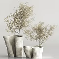 Decorative Textured Vases with Branches Bearing Small Yellow Flowers for Home Interior