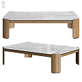Contemporary Coffee Table With Sleek Marble Top And Wooden Legs Design