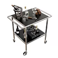 Modern Mobile Coffee Table with Wine Bottles Glasses Ice Bucket and Accessories