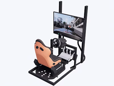 Professional Computer Racing Simulator Setup With Dual Monitors Steering Wheel And Pedals 3d model
