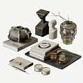 Modern Decorative Ornament Set with Books Glass Vase Twigs Tray and Candles