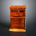 Classic Brown Wooden Cabinet With Intricate Carved Details And Multiple Drawers