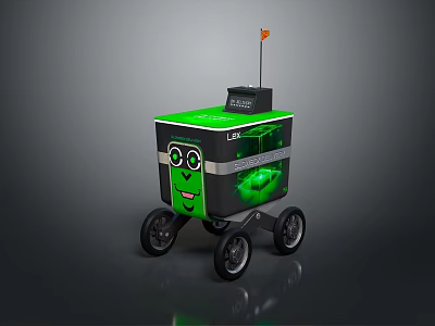 Green And Black Robot With Smiley Face Design And Wheels For LUX Features 3d model